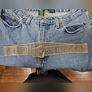 Vintage Silver Metal Mesh Belt | Y2K Grunge Grommet Waist Belt 26-29"